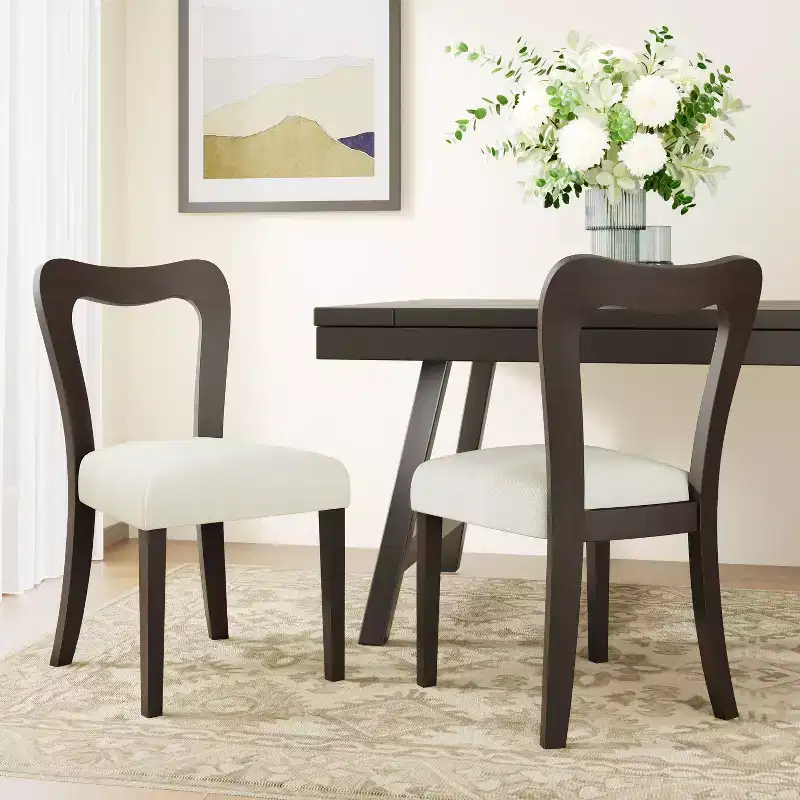 Okak Set of 2 Upholstered Heart-Shaped Hollow Back Dining Chair Without Arm,Wooden Accent Dining Chairs for Dining Room,Kitchen
