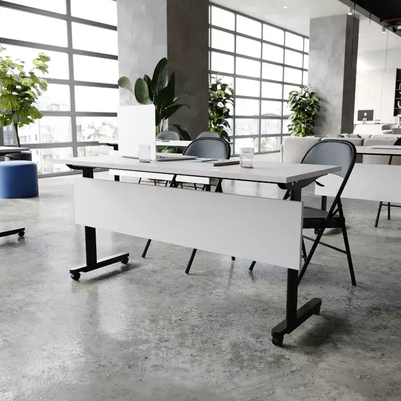 Flash Furniture Palmer Commercial Grade Heavy-Duty Nesting Flip Training Table with T-Legs, Modesty Panel, Tabletop, and Frame