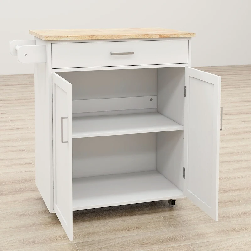 Kitchen Island Table/Buffet /Sideboard with Lockable Castors and Towel Rack