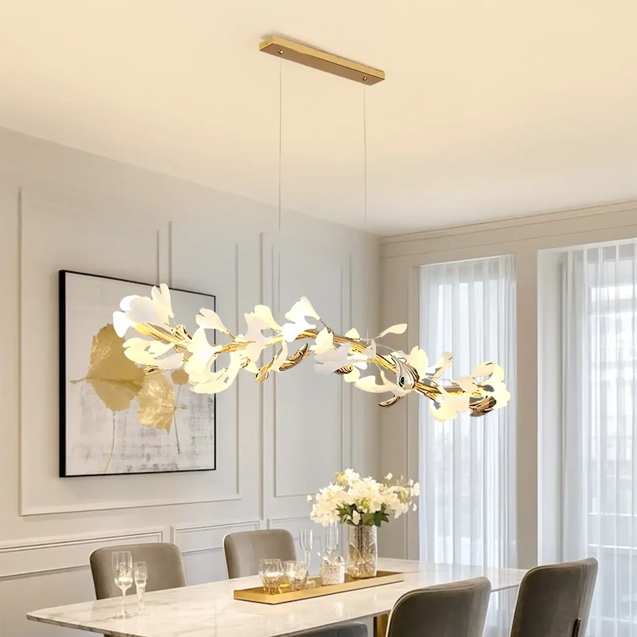 Adjustable Modern White 8-Light Leaf Island Light
