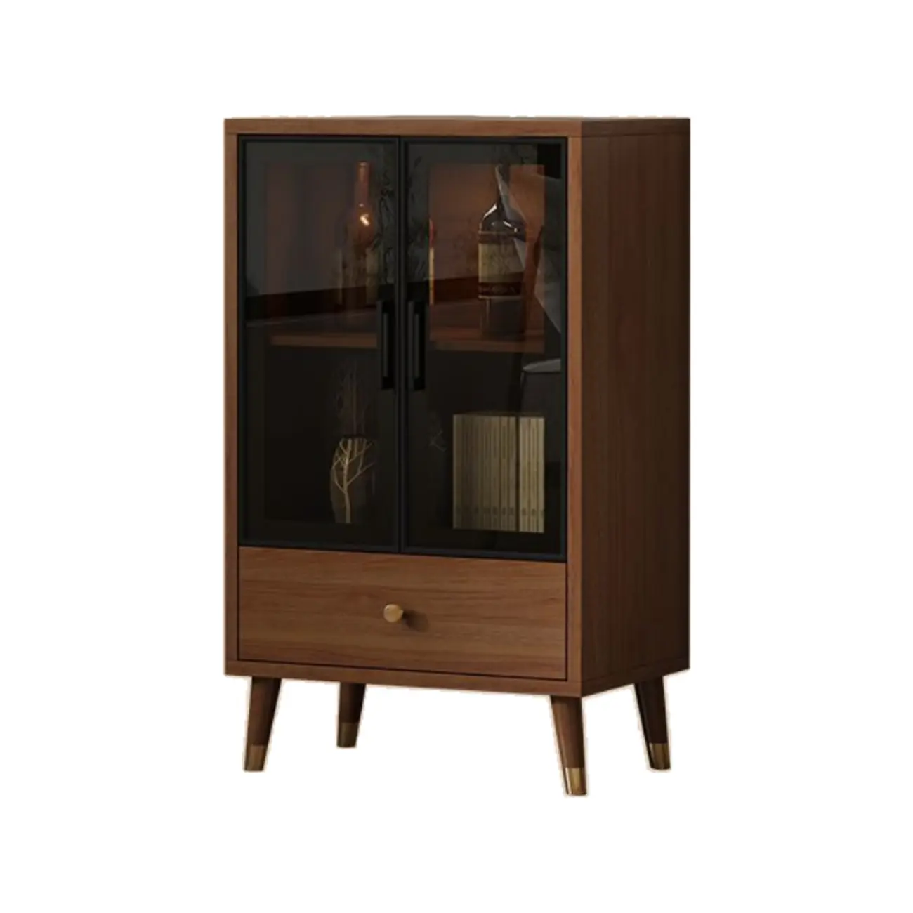 Unfixed Design Glass Doors Wine Cabinet with Shelf and Compartment