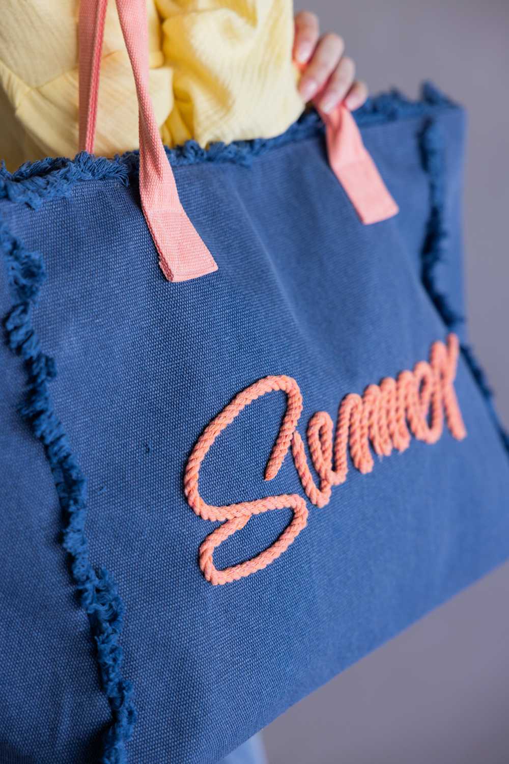Summer Rope Canvas Tote Bag in Navy/Pink | TB0204-NV