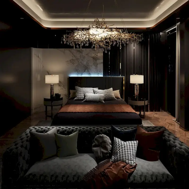 Modern Illuminated Bed Frame with Gold Trim - Chic Upholstered Design