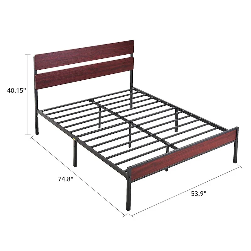 Javlergo Industrial Iron Bed Frames with MDF Headboard - Space-Saving & Durable
