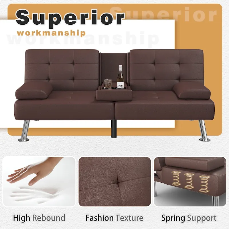 Homall Futon Sofa Bed Convertible Lounge Couch Sofa with Cupholders & Pillows