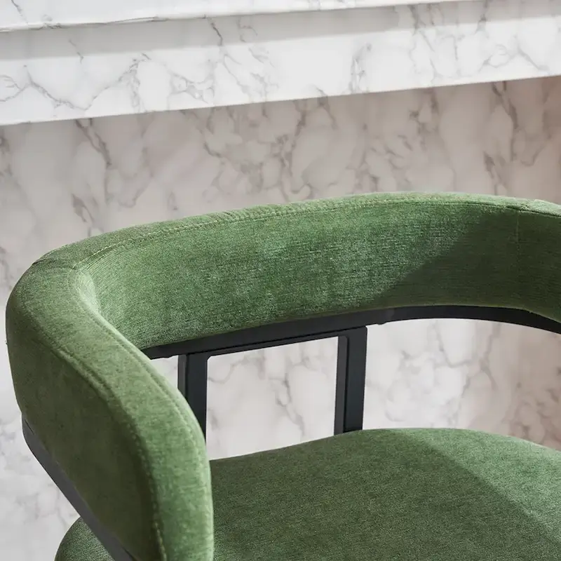 Fabric Upholstered Bar Stools Set of 2, Counter Height Bar Stools with Barrel Back, Dining Chair with Metal Frame and Arms