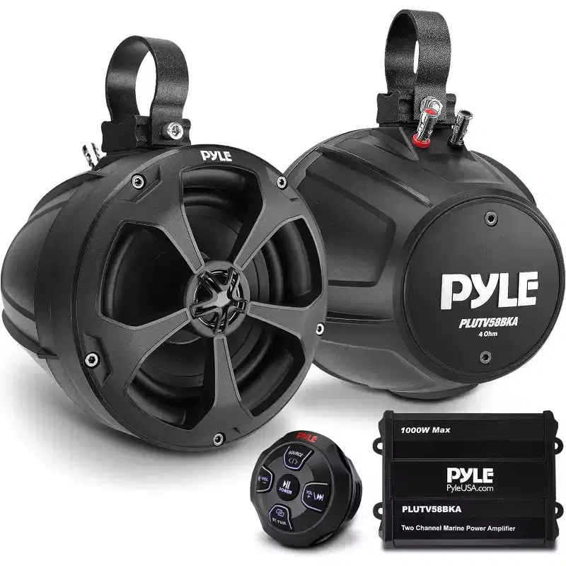 5.25 Waterproof Marine Speakers for Outdoor Sound with 2-Channel Amplifier + Bluetooth Control, 1000W Power, Compact Design