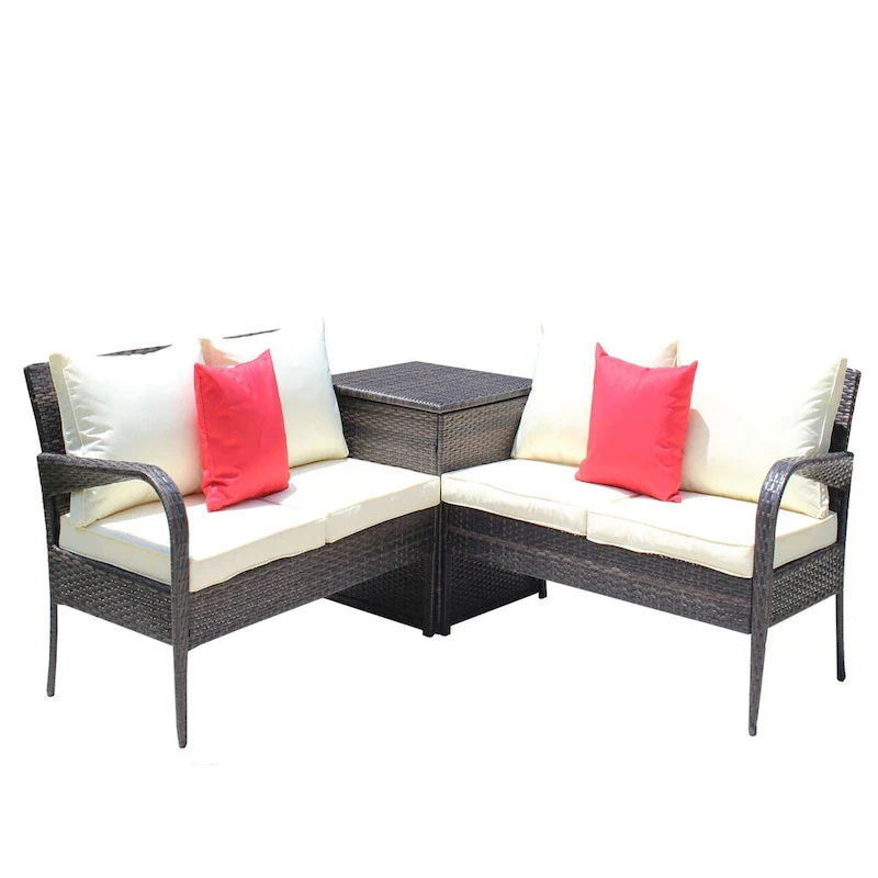 3-Piece Wicker Patio Conversation Set with Beige Cushion