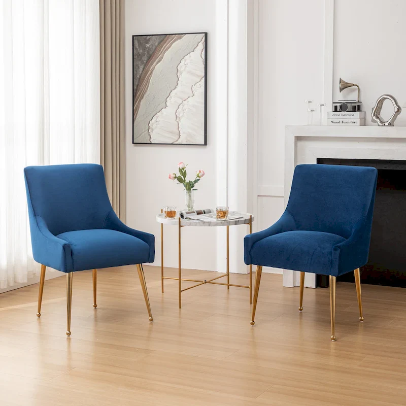 SEYNAR Velvet Upholstered Dining Chair Set of 2, Modern Glam Armless Side Chair