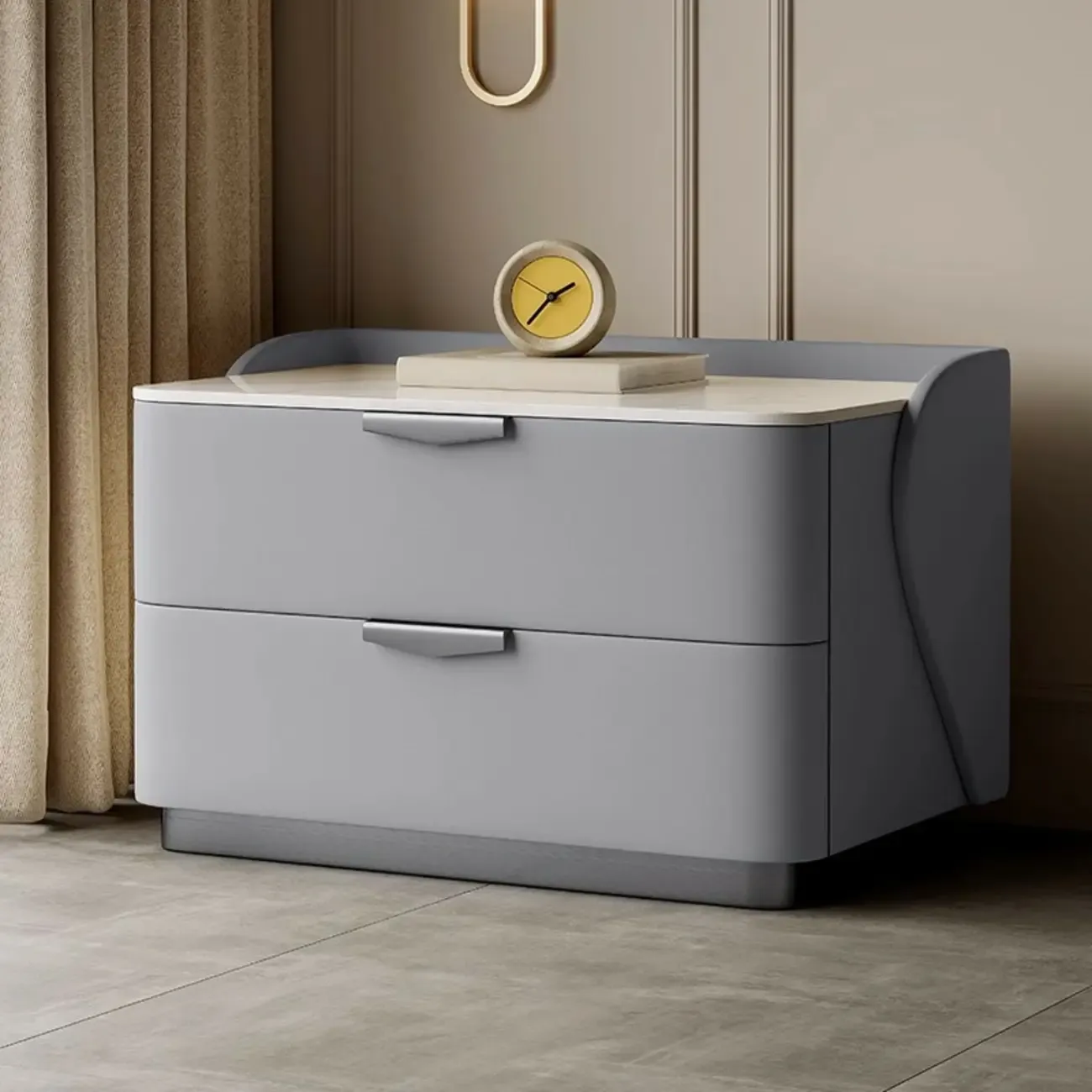 Modern Leather Stone Top Soft-Touch 2-Drawer Nightstand
