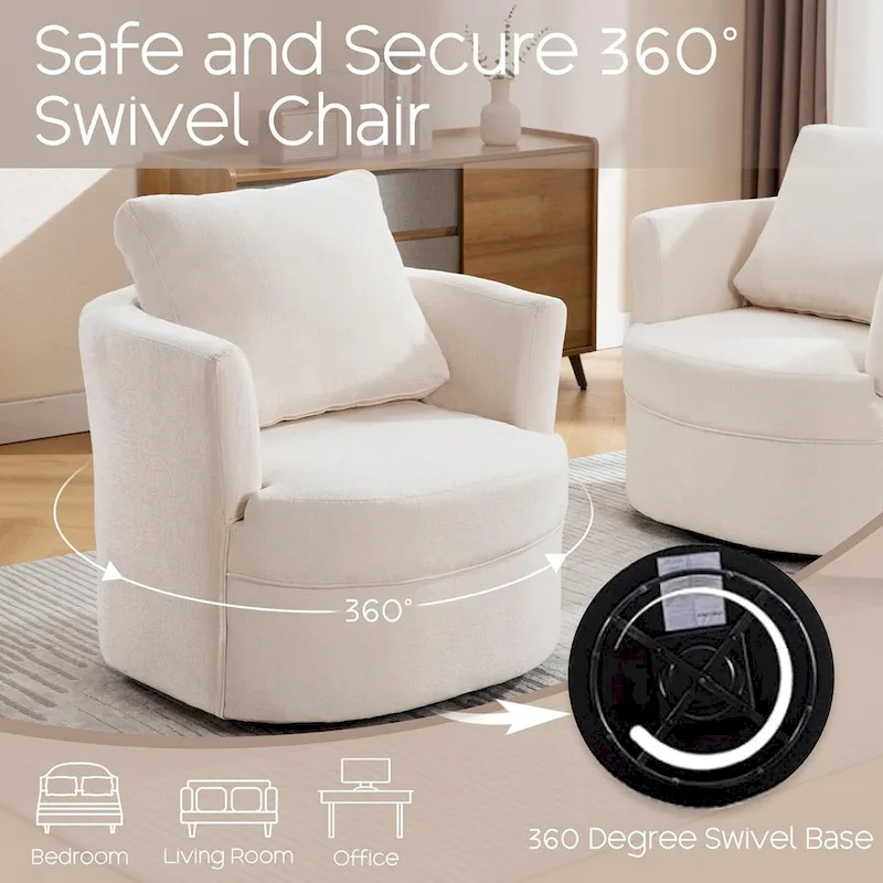 Swivel Accent Barrel Chair Round Arm Chair with Pillow