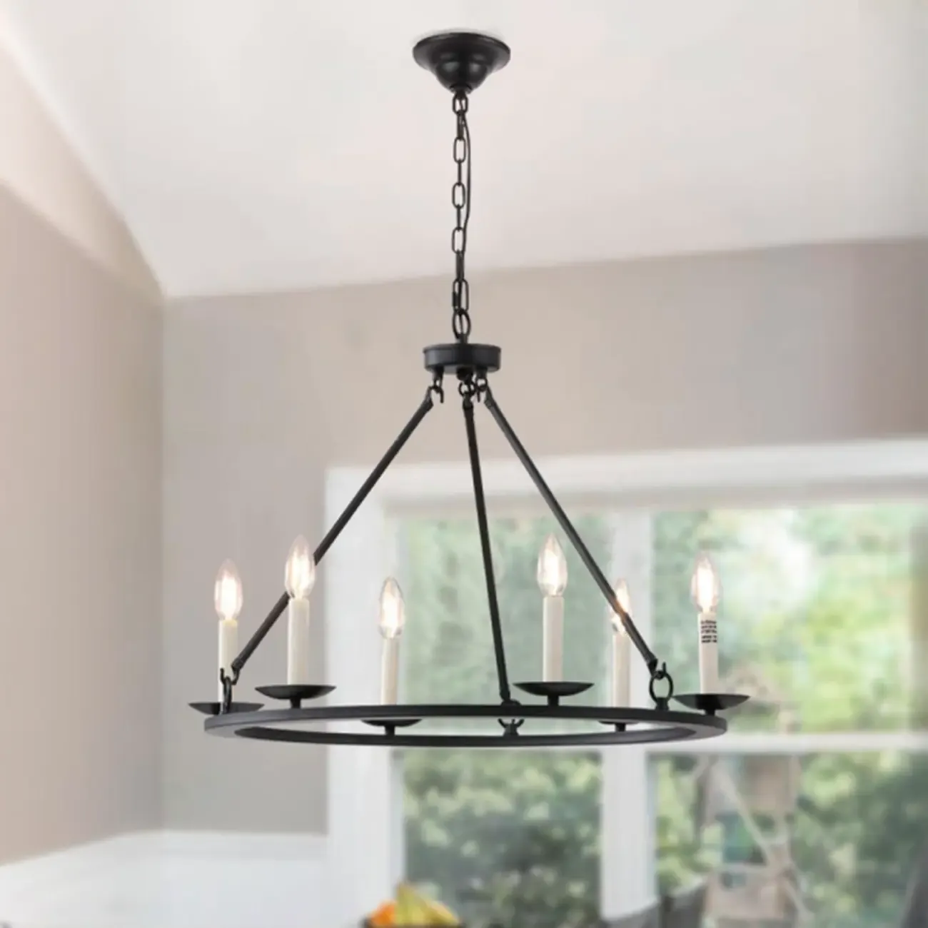 Black Iron Industrial Candle Chandelier for Dining Room