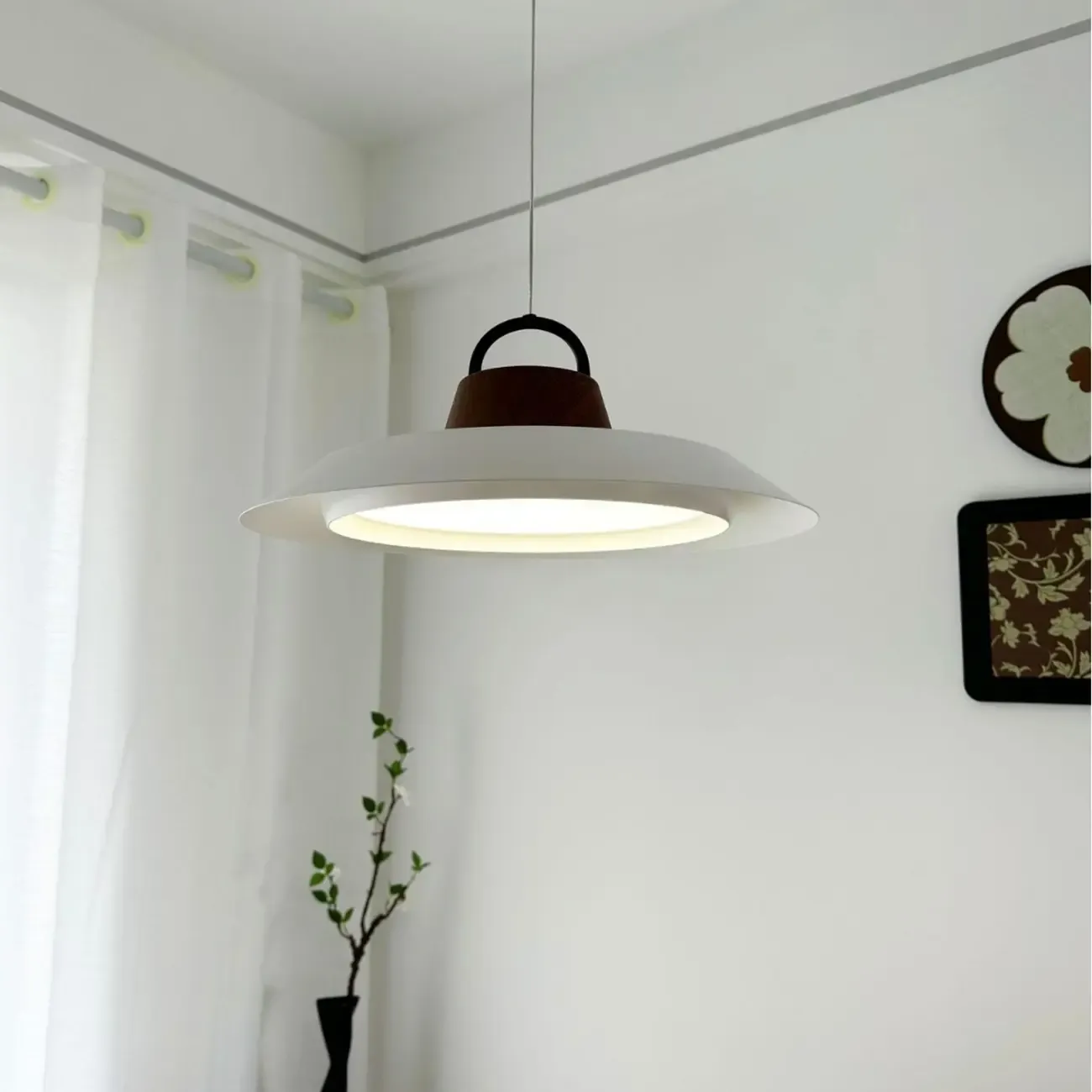 White Barn Metal Walnut Dimmable Hanging LED Pendant Light