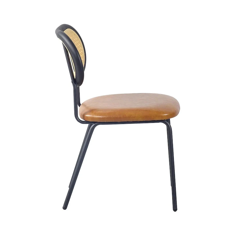 Modern Simple Leather Dining Chair with Metal Pipe and PP Back