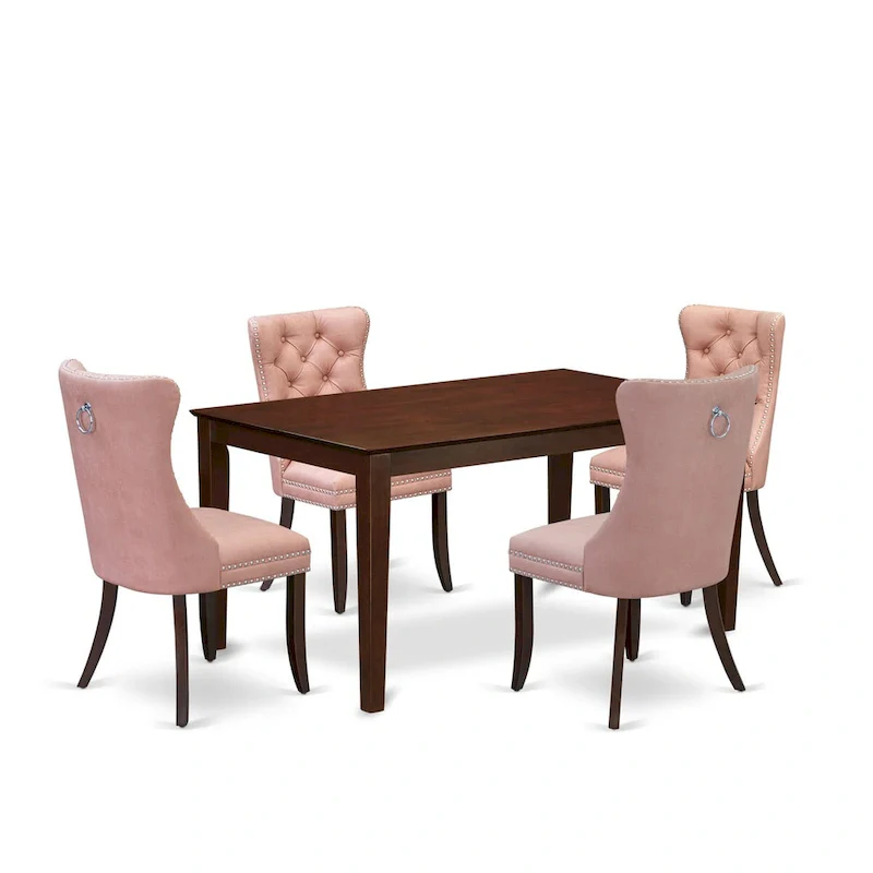 East West Furniture Dining Room Set Consists of a Rectangle Kitchen Table and Upholstered Chairs, Mahogany (Pieces Options)