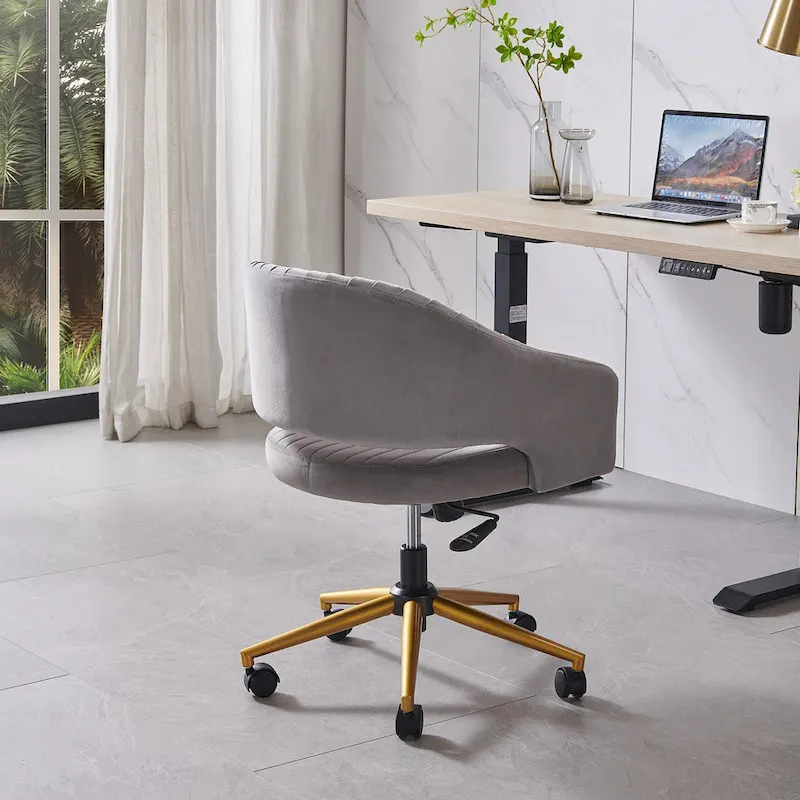Modern Gold Office Chair Velvet Task Chair Swivel Height Adjustable Computer Chair