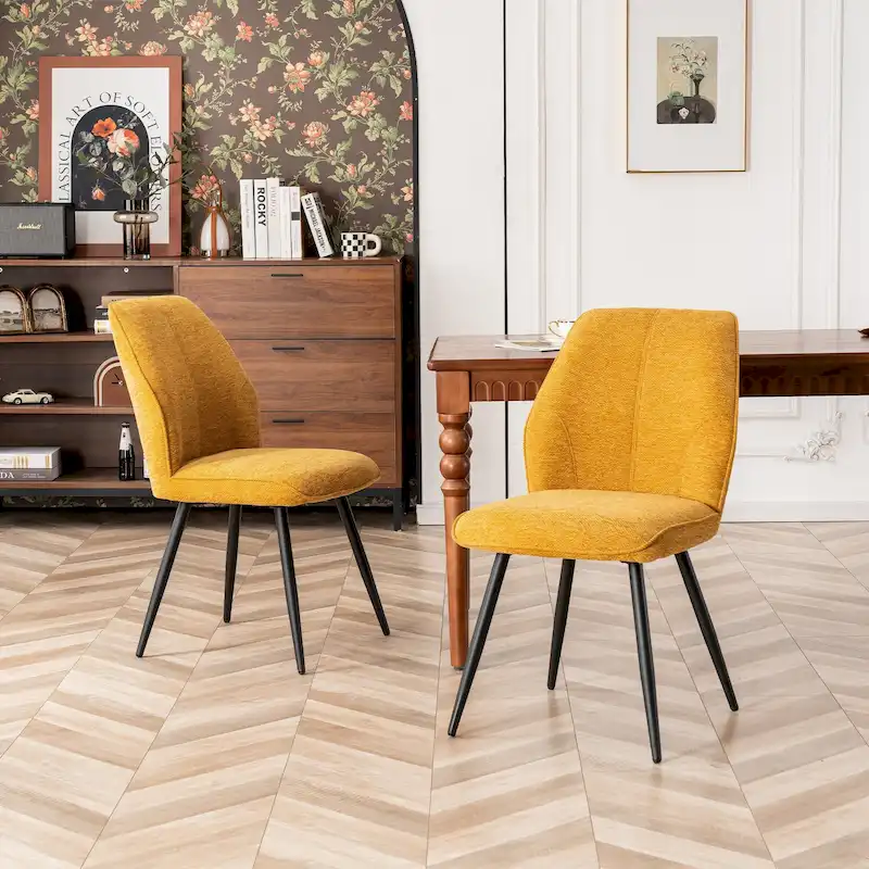 Mid Century Modern Armless Fabric Dining Room Chairs Set of 2