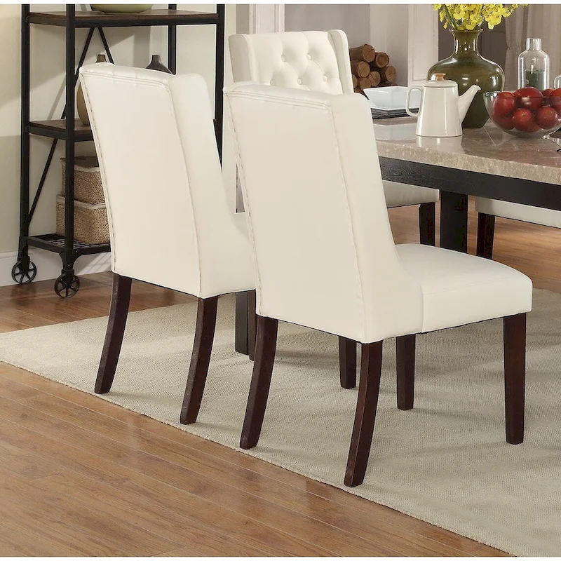 Set of 2 Wingback Dining Chairs, Tufted Faux Leather