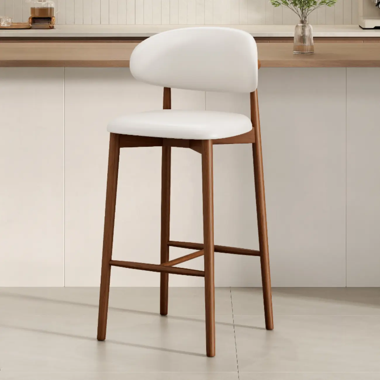 Mid Century Modern Upholstered Bar Stool with Back