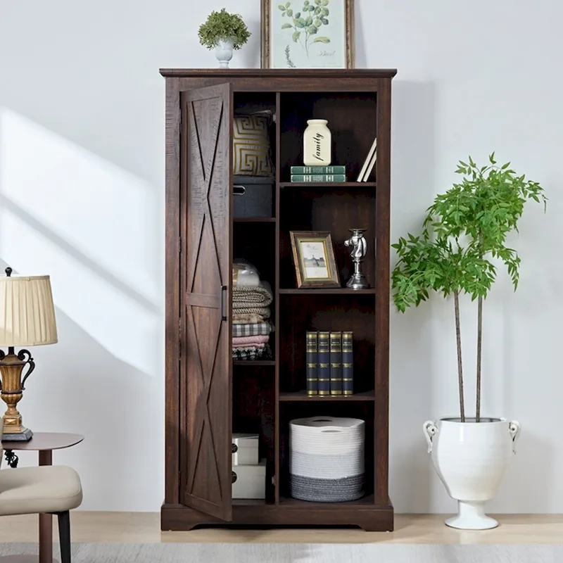 Espresso / Gray Wash Barn Door Tall Storage Cabinet
