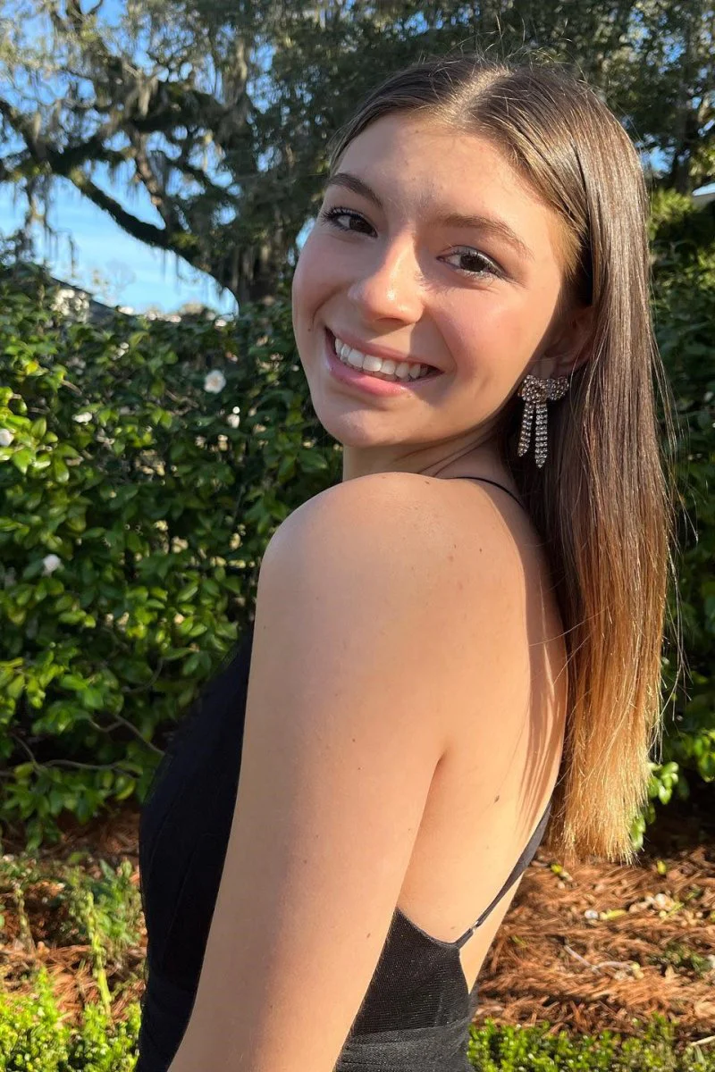 Black A-line Deep V Neck Cross Back Tulle Multi-Layers Long Prom Dress