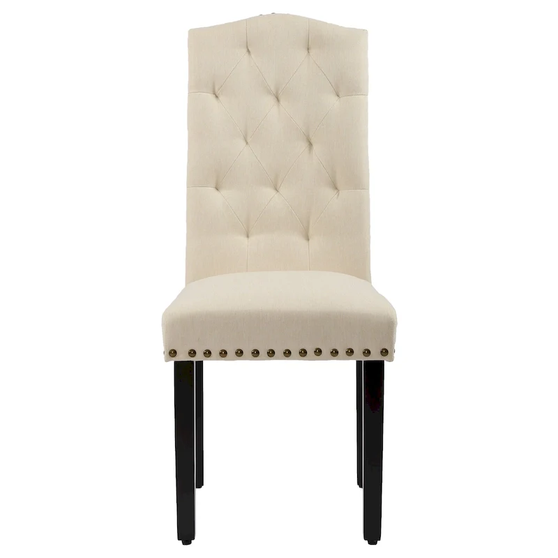 Solid Wood Tufted Dining Chairs, Kitchen Dining Room Chairs with Bronze Nailhead Trim Set of 2