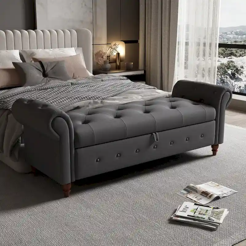 Modern Storage Bench Bed Bench with Rolled Arms