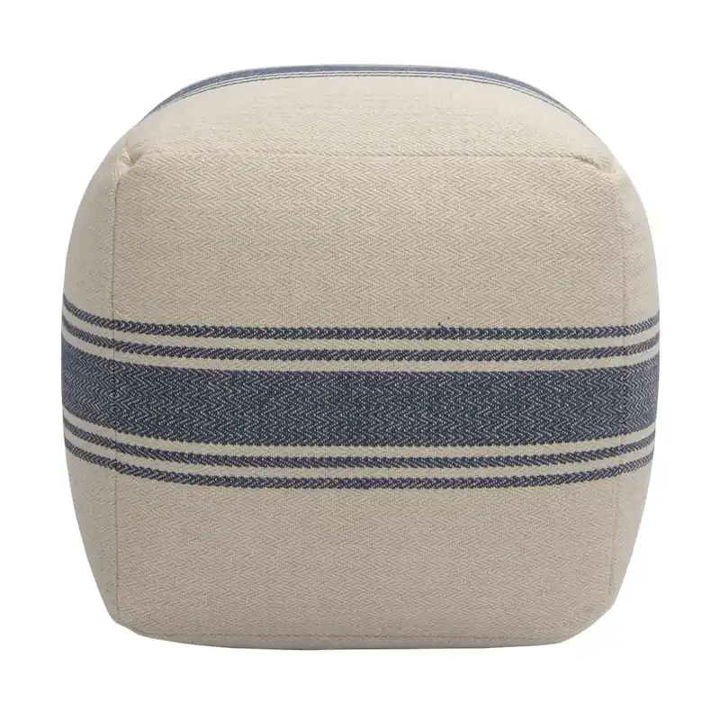 Striped Square Canvas Pouf