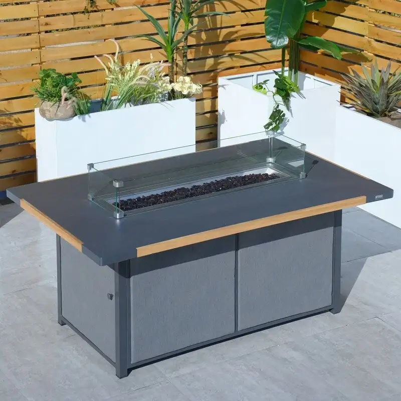 4-Piece Patio Acrylic Swing Chair Sofa Set with Firepit Table and BBQ Grill