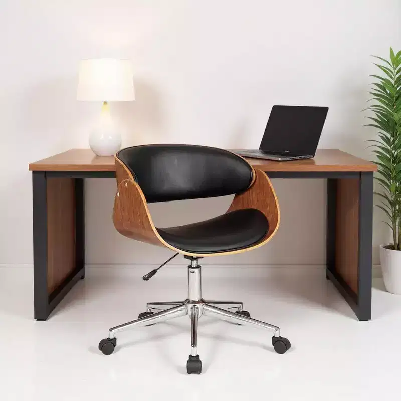 HomeRoots Brown Black and Silver Adjustable Height Swivel Rolling Office Chair