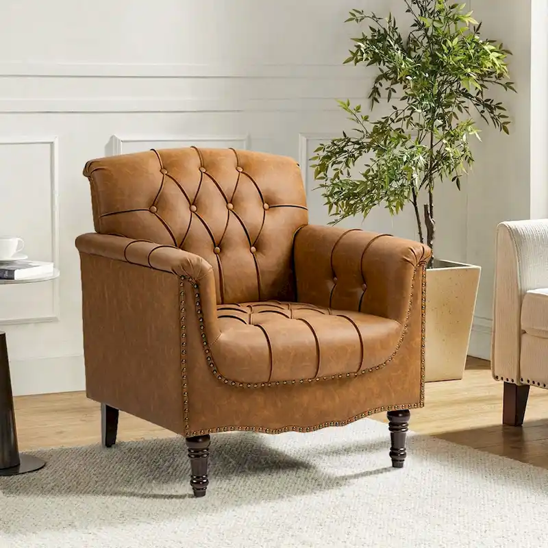 Tufted Vegan Leather Accent Chair Upholstered Armchair