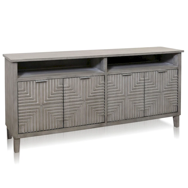 Quadrant Credenza - Four Geometric Patterned Doors - Brushed Gray Finish