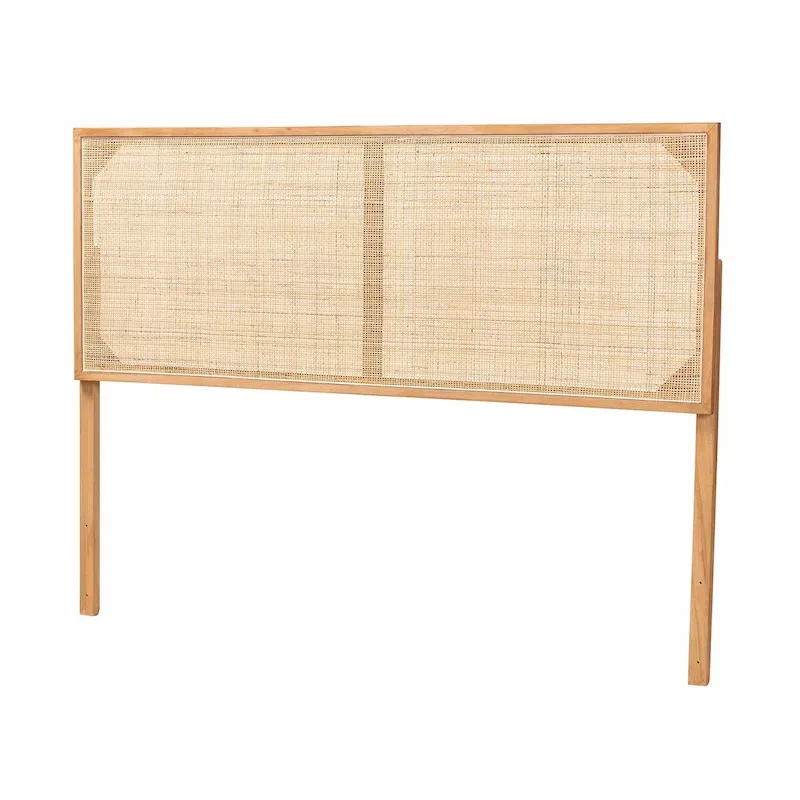 bali & pari Aurelia Modern Bohemian Bayur Wood and Natural Rattan Headboard