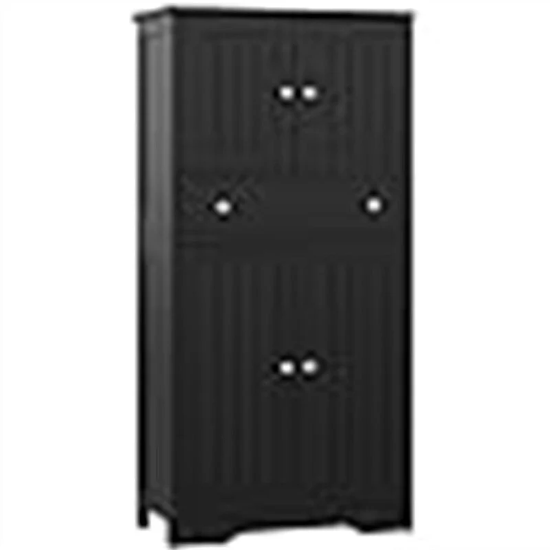 Black Wood Finish Floor Storage Cabinet, 2-Door 1-Drawer, Single-Unit, 23.6