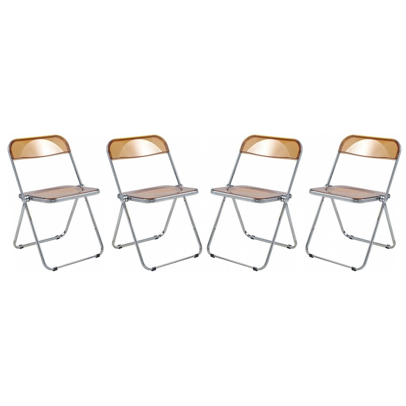 Acrylic Folding Dining Chair with Chrome Frame Set of 4 Lawrence Series by LeisureMod