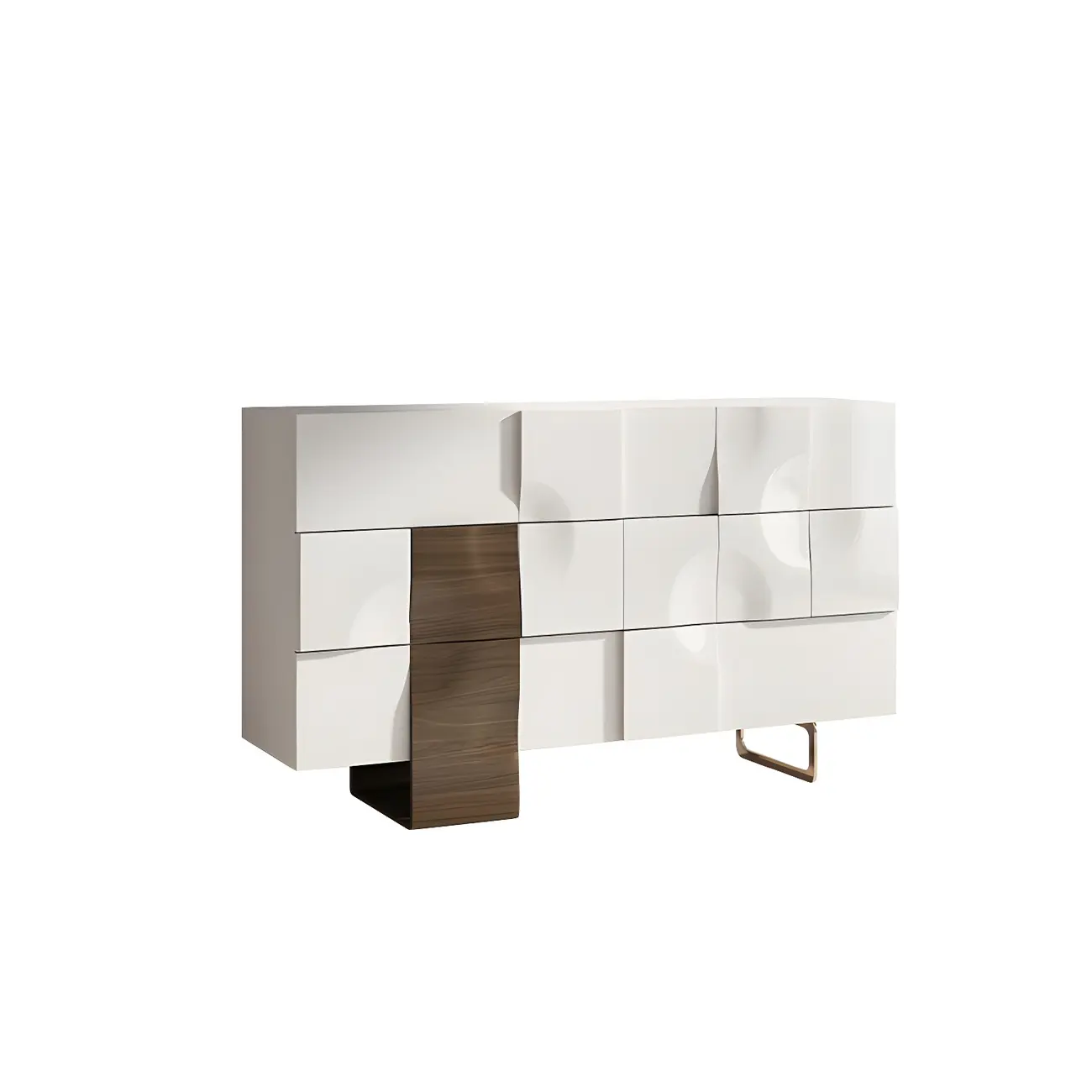 Unique White Wooden Dresser with Irregular Surface