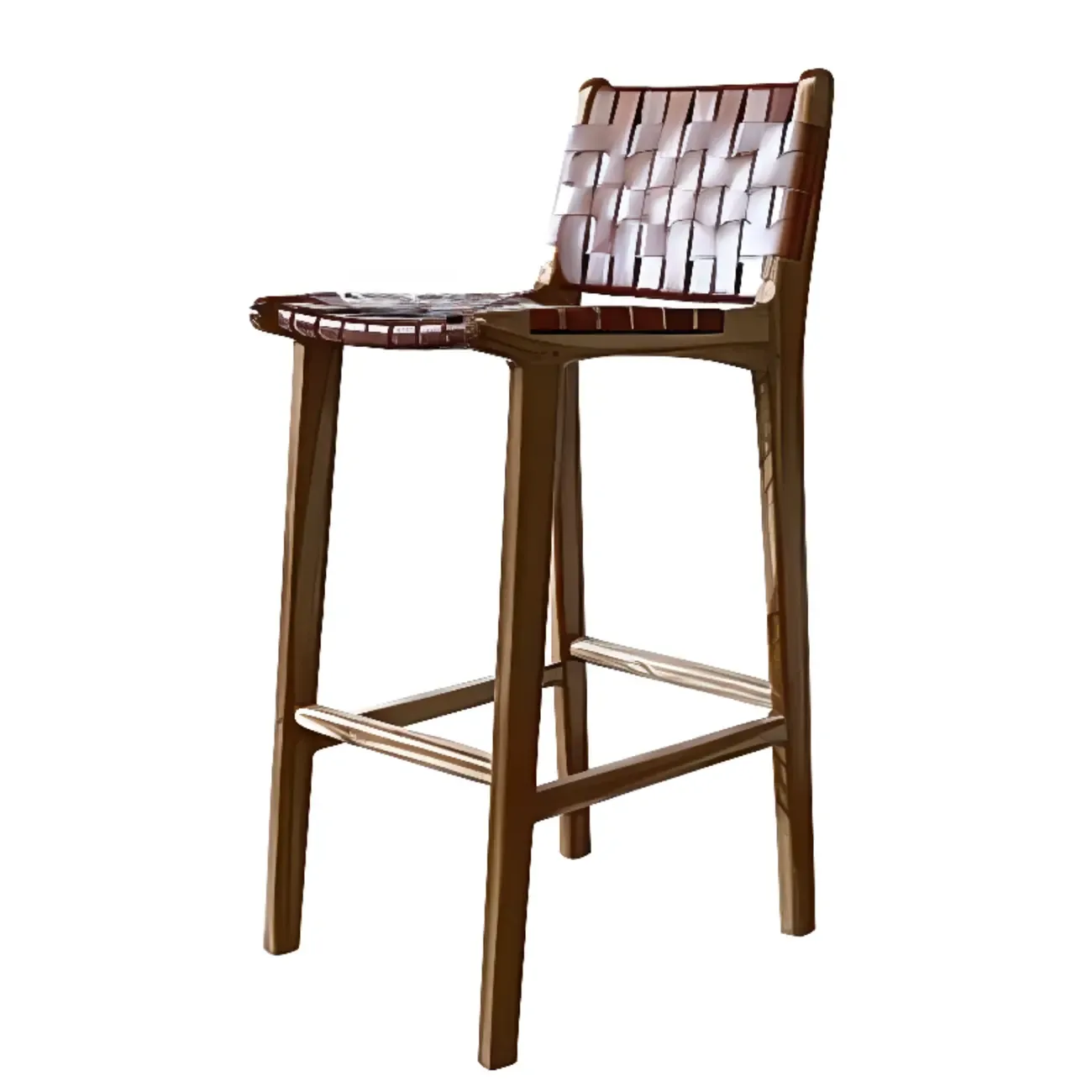 Rustic Wood Wicker Seat Counter Bar Stools with Back