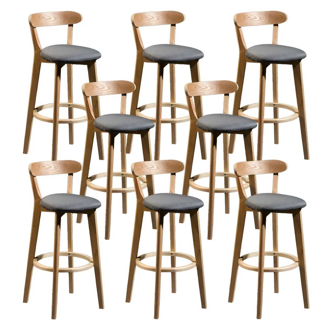 Wooden Upholstered Low Back Bar Height Stools Set of 2