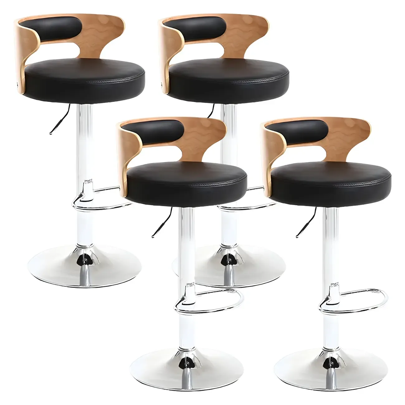 Adjustable Round Leather Swivel Bar Stools with Back