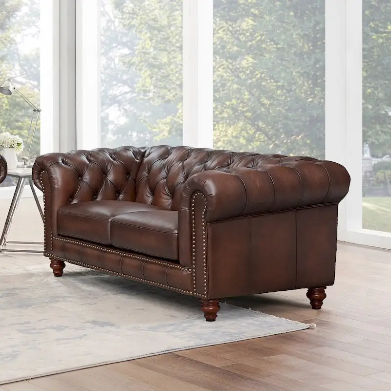 Hydeline Alton Bay Top Grain Leather Chesterfield Sofa, Loveseat and Chair - Sofa, Loveseat, Chair