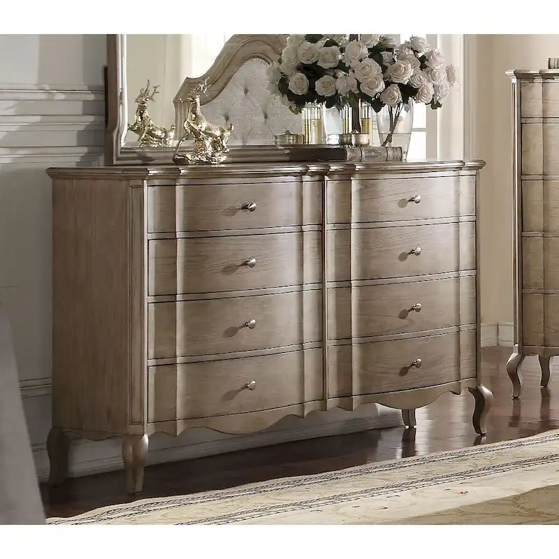 Antique Taupe 8-Drawer Traditional Dresser with Cabriole Legs & Dovetail Joints