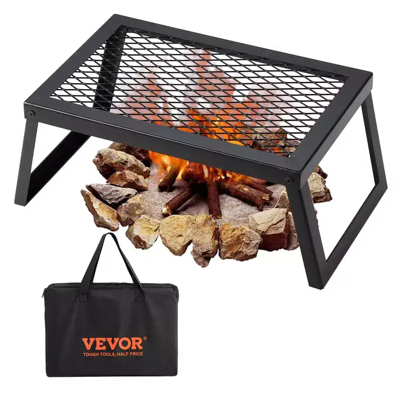 VEVOR Folding Campfire Grill, Heavy Duty Steel Mesh Grate, 18 Portable Camping Grates Over Fire Pit, Camp Fire Cooking Equipment