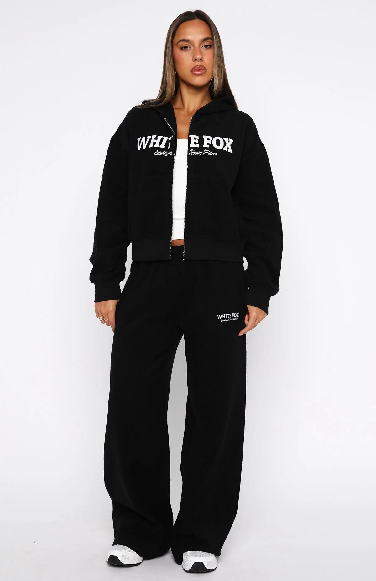 Just For Now Fleece Wide Leg Sweatpants Black