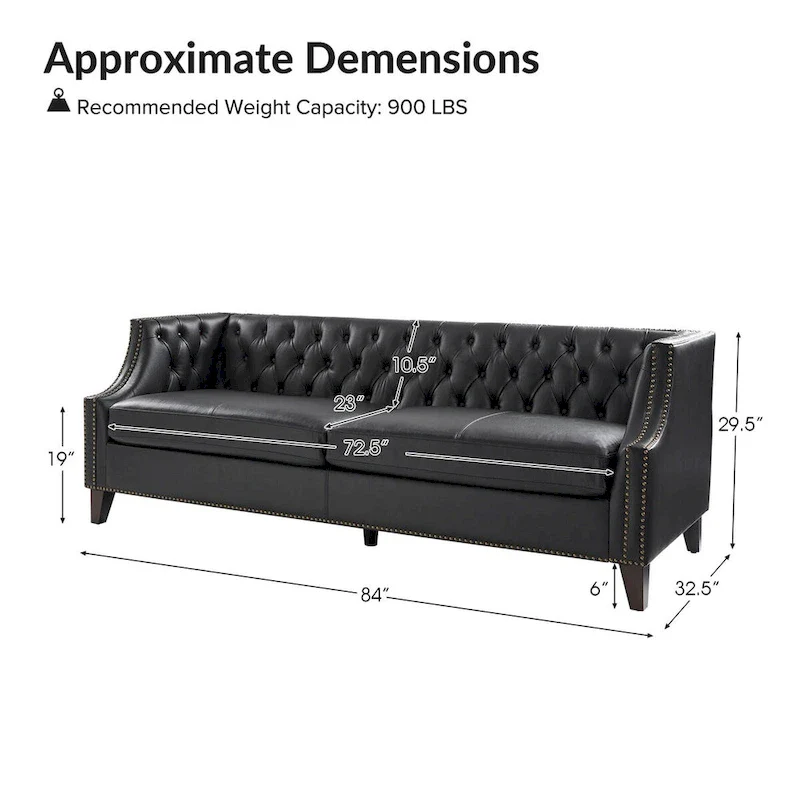 Transitional Genuine Leather Tufted Design Sofa with Solid Wood Legs