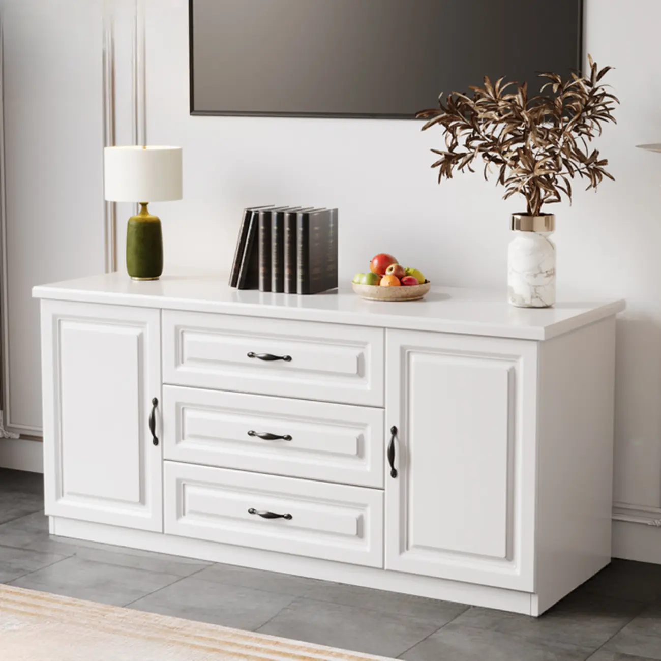 Modern Long Wood TV Stand with Cabinets