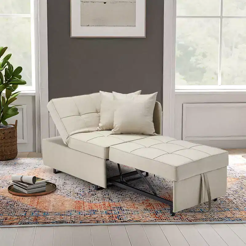 Erommy 3-in-1 Sleeper Sofa Chair Bed , 5-position Adjustable Backrest Pull Out Sofa Bed with Faux Linen Sofa Fabric