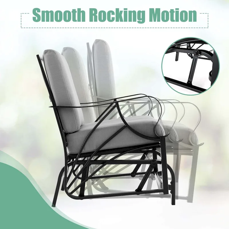 Costway Patio Rocking Chair with Cushion Heavy-Duty Metal Frame Smooth - See Details