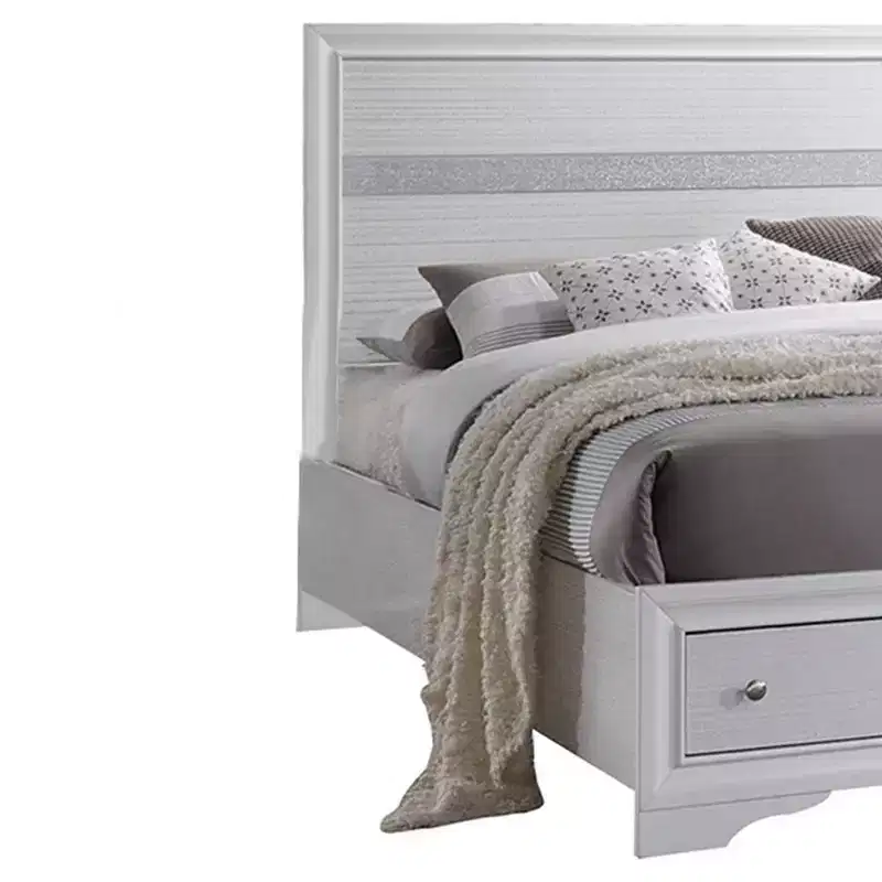84" Queen Bed Naima Bed White - Acme Furniture: Contemporary Glossy Platform with Built-In Storage