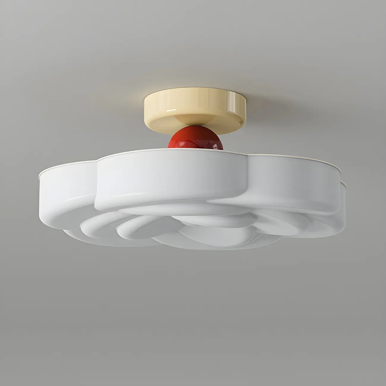 Drum Shape Beige Semi-Flush Ceiling Light with Plastic Shade