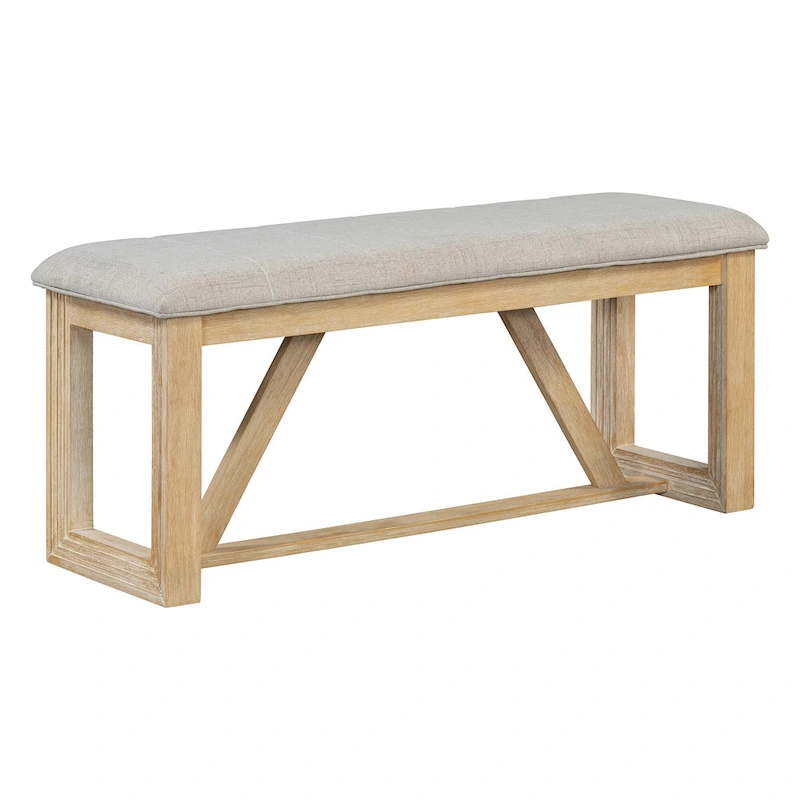 6 Piece Dining Table Chair Set, Wooden Kitchen Furniture Set with Acacia Wood Rectangular Table, 4 Chairs and 1 Bench